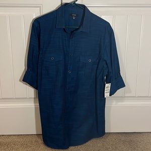 NWT Alfani Long Sleeve Navy Blue Shirt Medium